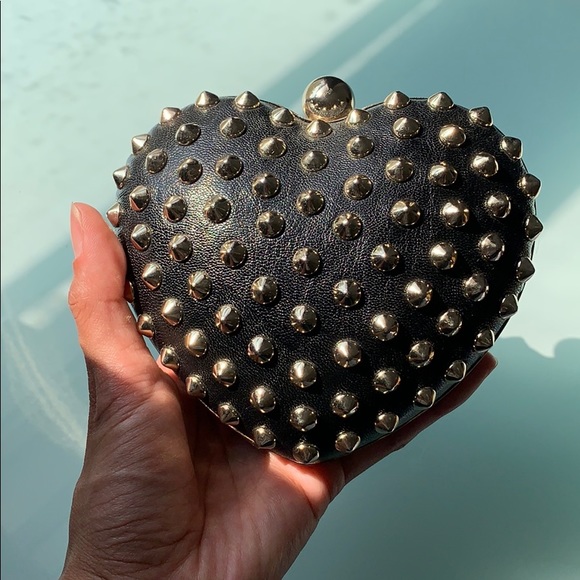 Forever21 black heart-shaped silver studded clutch - Picture 3 of 4
